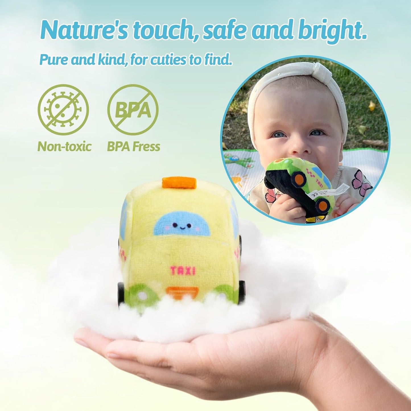 OUOZZZ Baby Boy Toys - Soft Cars for Toddlers 1-3 - Little Blue Truck Plush Toys for Babies- First Birthday Gifts for Infant - Stuffed Car with Squeaker, Bell Ringing Sensory Toys Portable Playset