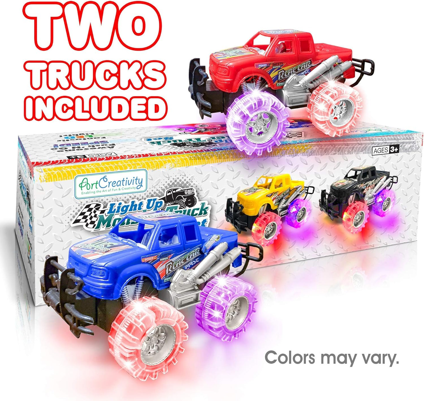 Light-Up Monster Truck Toys (2-Pack) – Push-&-Go Cars with Glowing Wheels – Birthday Gift for Toddlers, Boys & Girls Ages 3+ – Durable Friction-Powered Trucks – Batteries Included