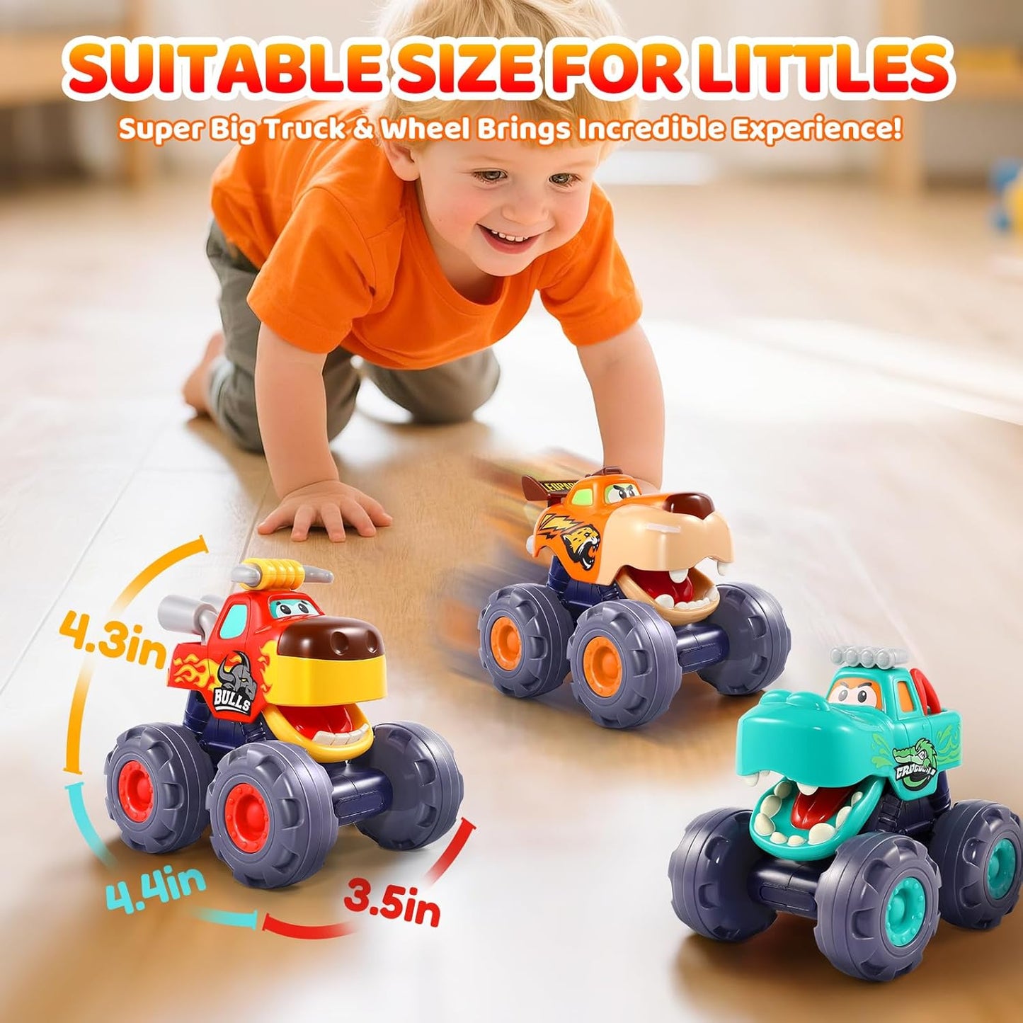 Car Toys for 1 Year Old Boy Gifts, Pull Back Monster Truck Toy Cars for Toddlers 1-3, 1 2 3 One Year Old Boy Birthday Gift 1st Vehicles Kids Stocking Stuffers Toddler Baby Boys Toys 12-18 Months